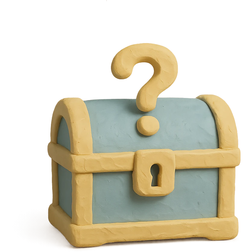 treasure chest with a raised question mark, soft pastel colors, mysterious emoji