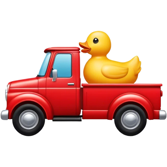 yellow rubber ducky driving a red truck emoji