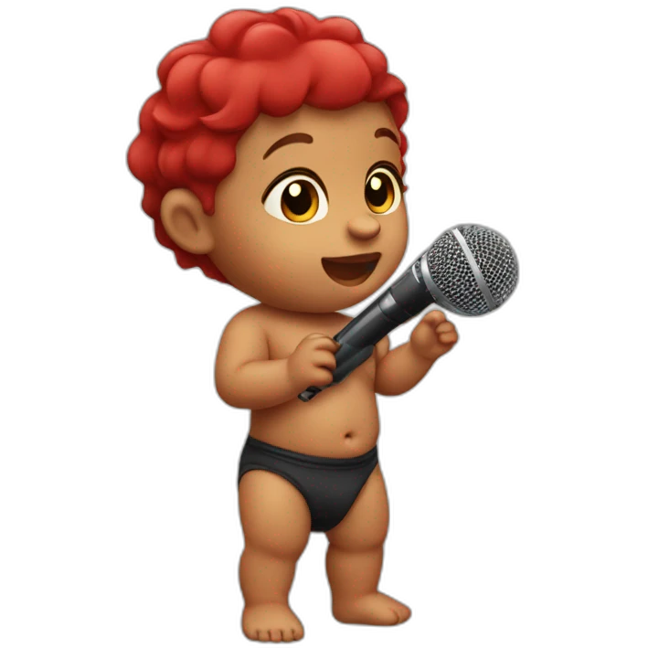 Baby with red skin and microphone emoji