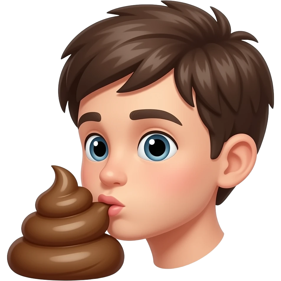 Boy kissing poop emoji