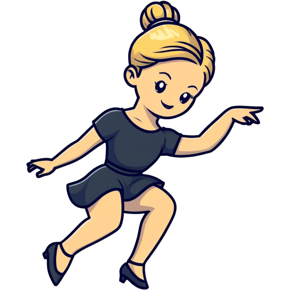 Dana Dawson with blond hair in a chignon, dancing pose emoji