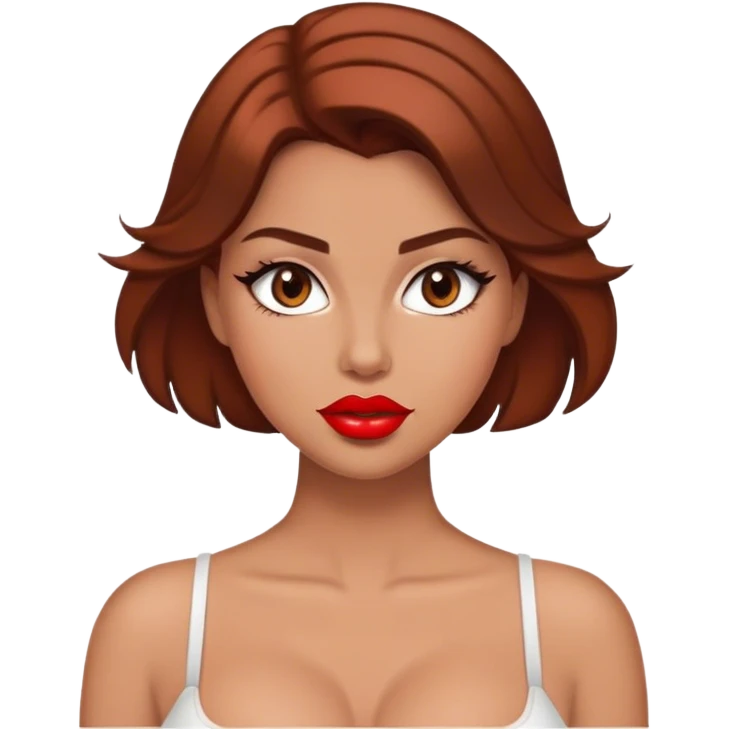 busty white girl with red lips and brown hair  emoji