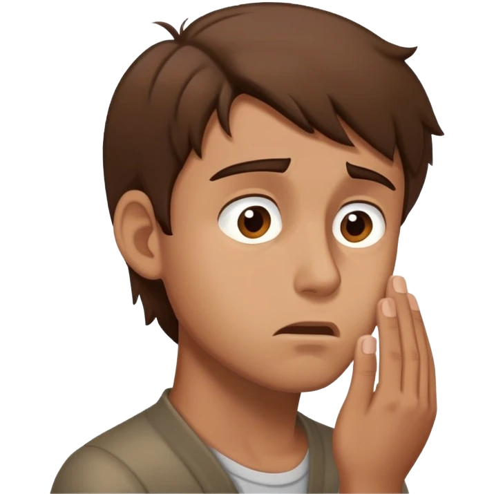 a man with brown hair staying in profile with anxiety and begging face emoji