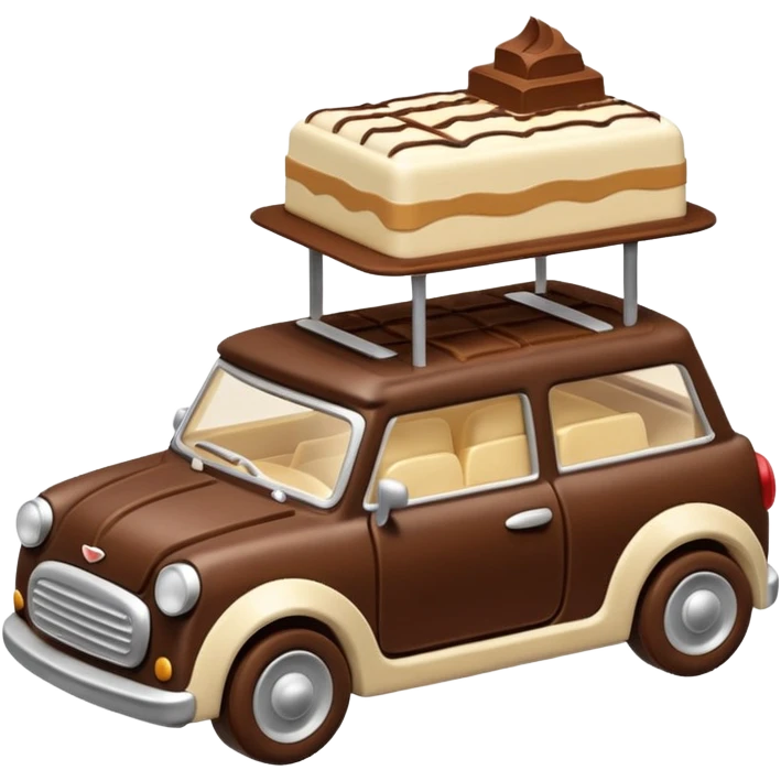 side view, miniature car sculpted from tiramisu, visible dessert layers, fun and edible look emoji