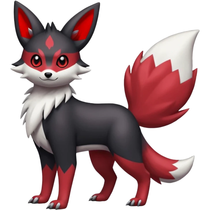 White, black and red Zorua-Umbreon-Zangoose-fusion (full body) emoji