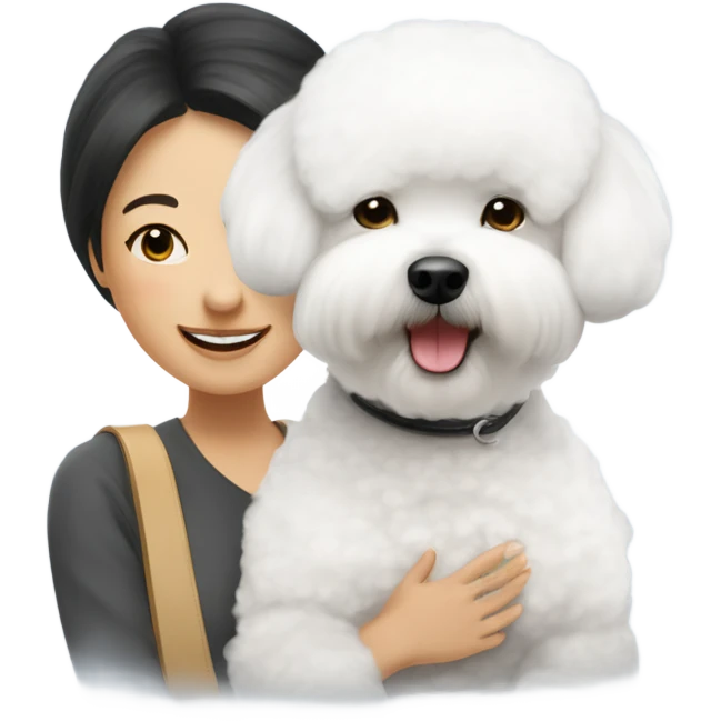 A cute and happy bichon frise with an Asian woman  emoji