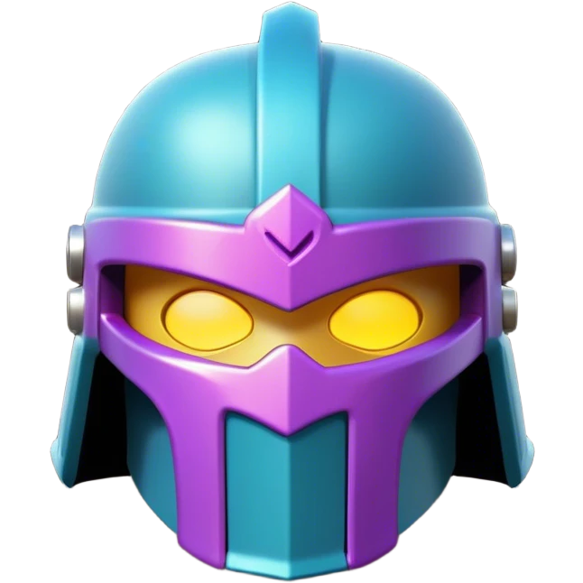 Clash of Clans aesthetic: Cinematic Playful 3D Isometric Helmet Emoji, rendered in a 3D vector-style similar to standard emojis with minimal shading and bold, simplified shapes. A compact, distinct form with signature details, softly glowing with a fantasy RPG magic charm. Simplified yet unmistakably iconic, highly detailed and consistent, glowing with a soft radiance and high shine. Stylized with a touch of heroic grandeur and a soft glowing outline, capturing the essence of a beloved gaming relic with a friendly, playful manner! emoji