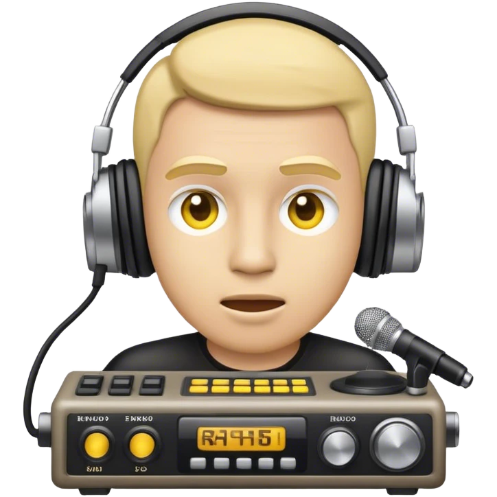 a yellow face emoji of a radio sound producer emoji