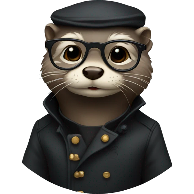 Otter wearing long black trenchcoat and neo glasses emoji