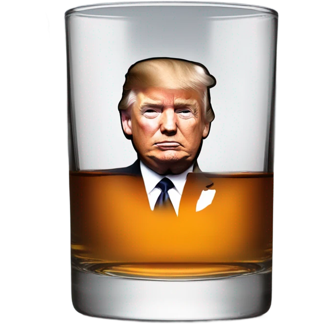 Whiskey glass with whiskey & an image of Donald Trumps face  emoji