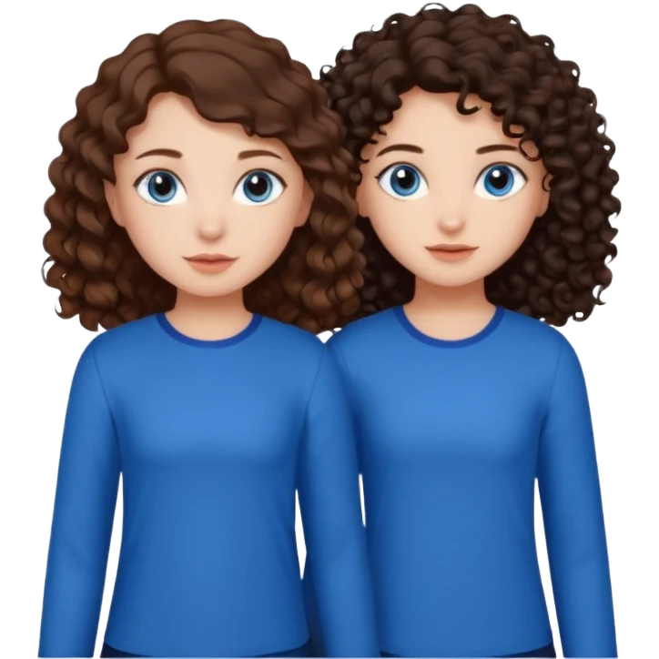 A girl with with brown hair and blue eyes and two girls with dark curly hair with brown eyes emoji