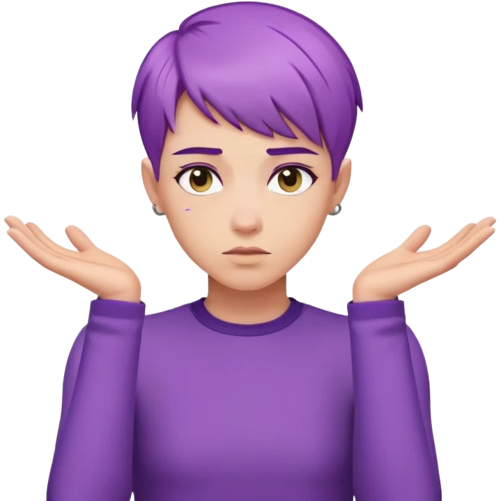 Androgynous person shrugging with short purple hair  emoji