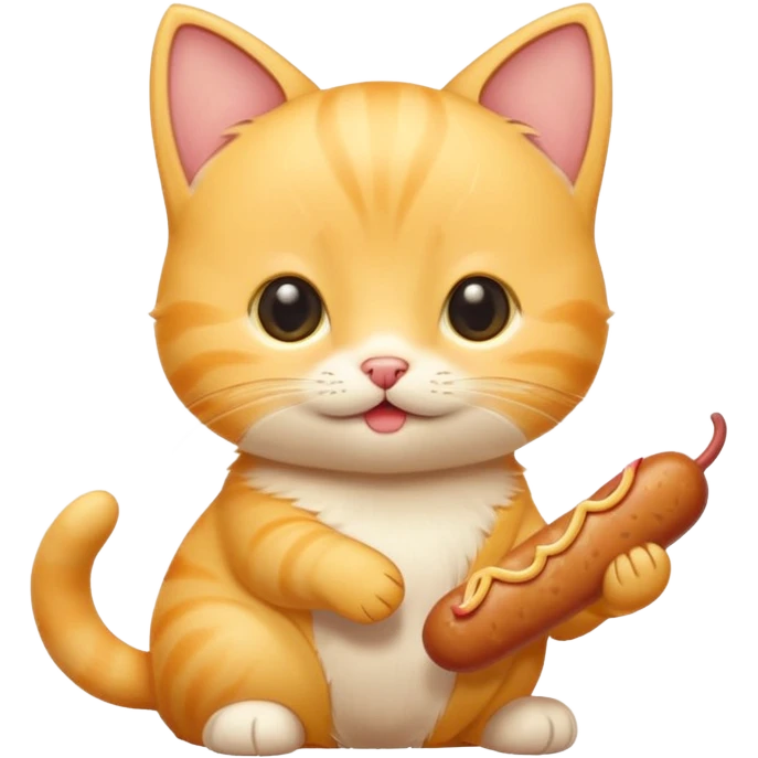 A yellow Kitten eating a sausage  emoji