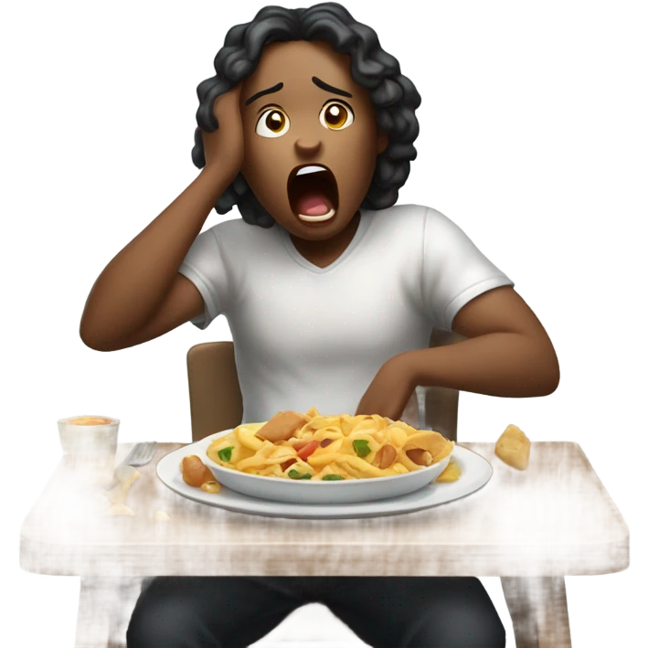 a person who is moody and sleepy and is eating food emoji