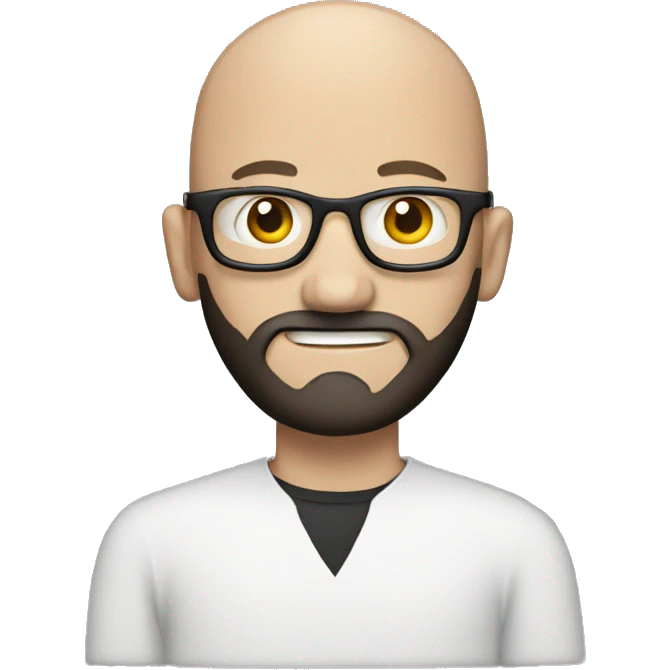 Bald white guy with dark beard behind a macbook emoji