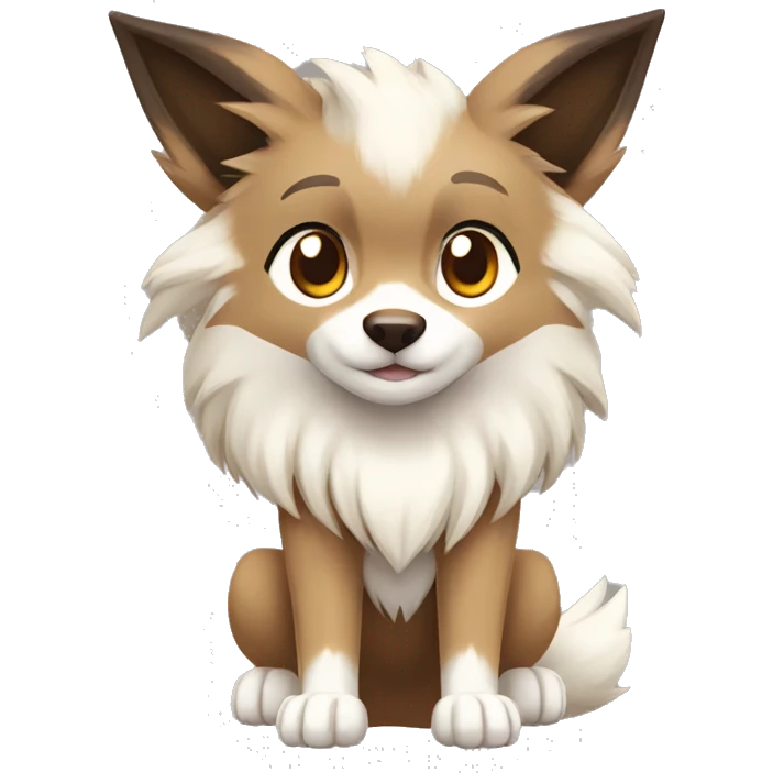 Brown Beige White Cartoon Chibi Wolf Eevee Lycanroc Full Body emoji