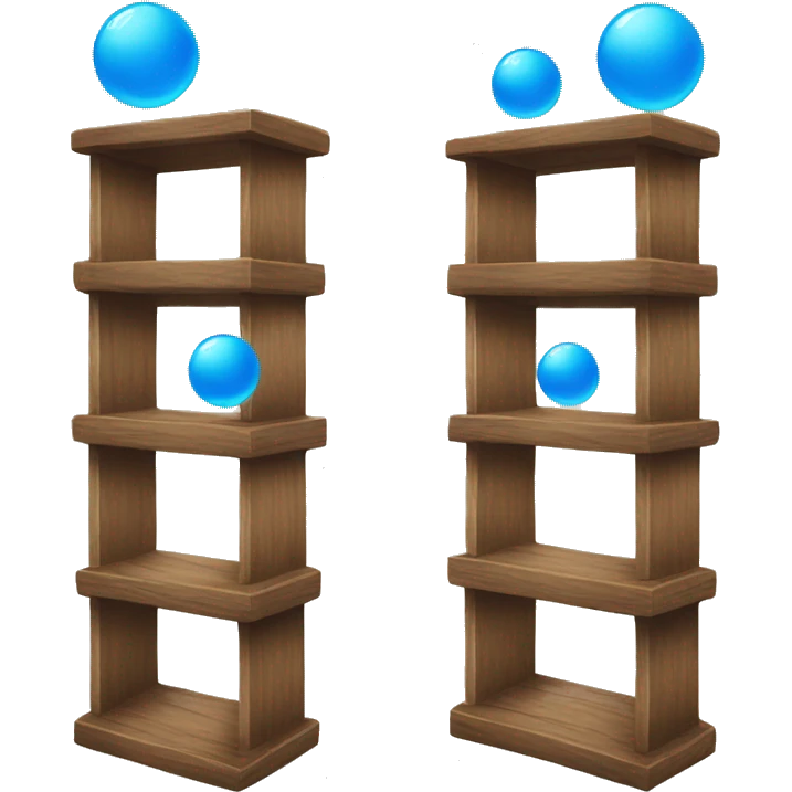 tall wooden shelves with blue orb prophecies emoji