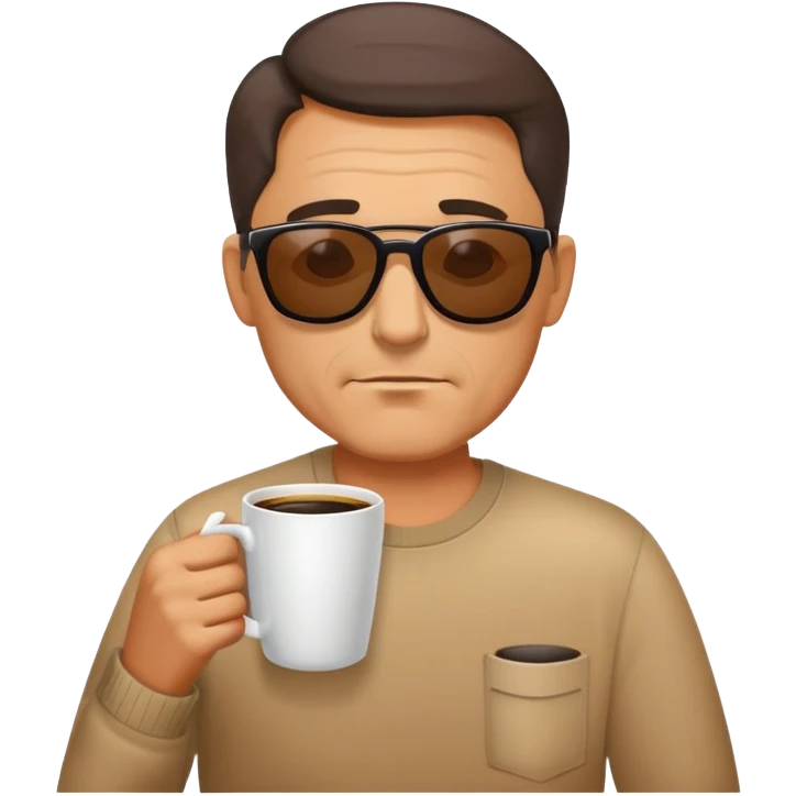 Middle age tired guy with sunglasses and cup of coffee emoji