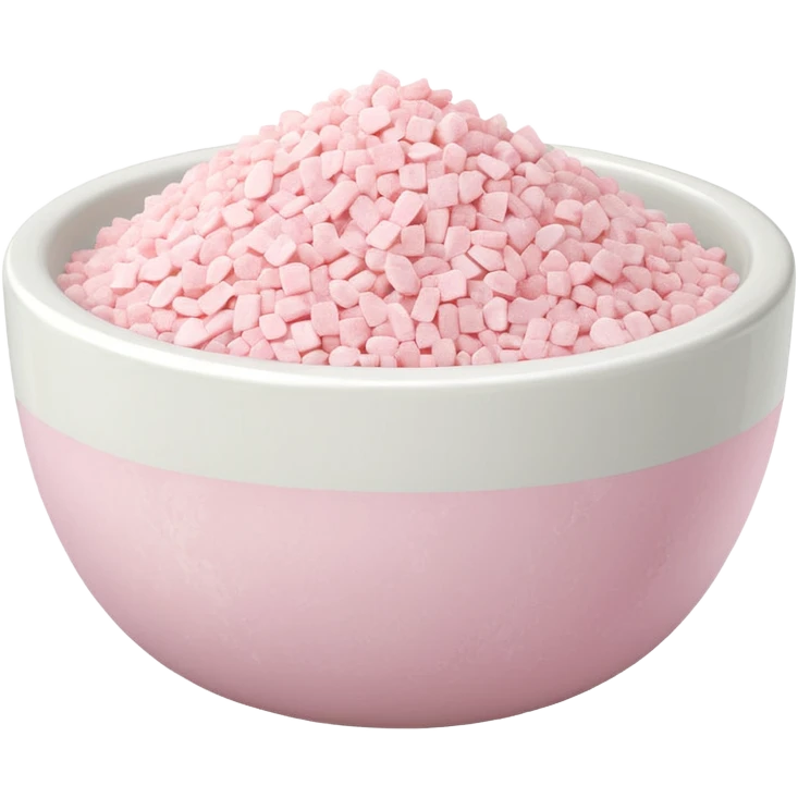 White ceramic bowl filled with pastel pink bath salts emoji