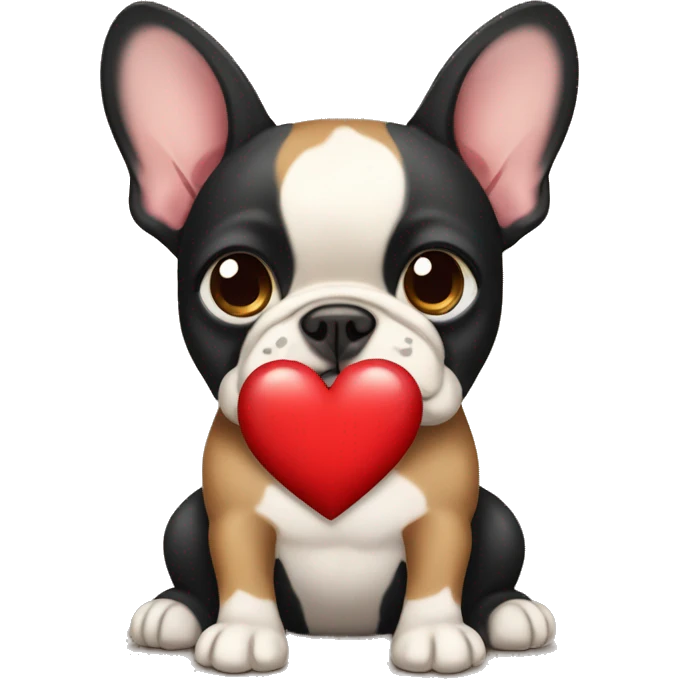 Black and tan frenchie dog holding heart  emoji