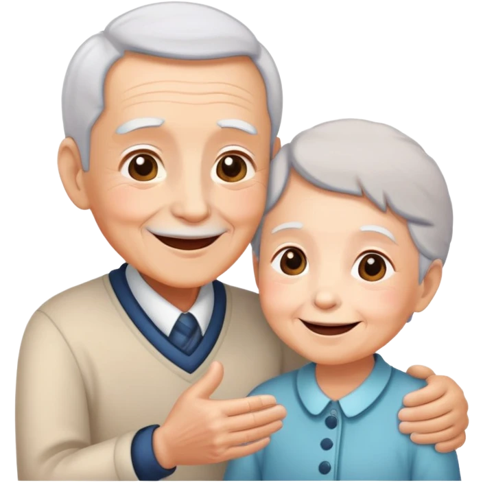 child greeting or helping an elderly person, cheerful and respectful emoji