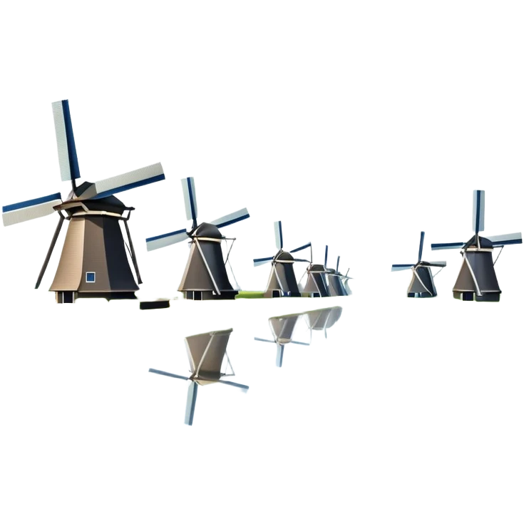 cinematic-realistic-kinderdijk-windmills-landmark-emoji,-showcasing-traditional-dutch-windmills-aligned-along-a-tranquil-canal,-with-lush-green-fields,-soft-ripples-in-the-water. emoji