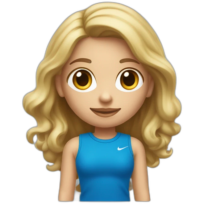 Een meisje met lang steil blond haar een groene trui en een blauwe cargo broek en witte nike emoji