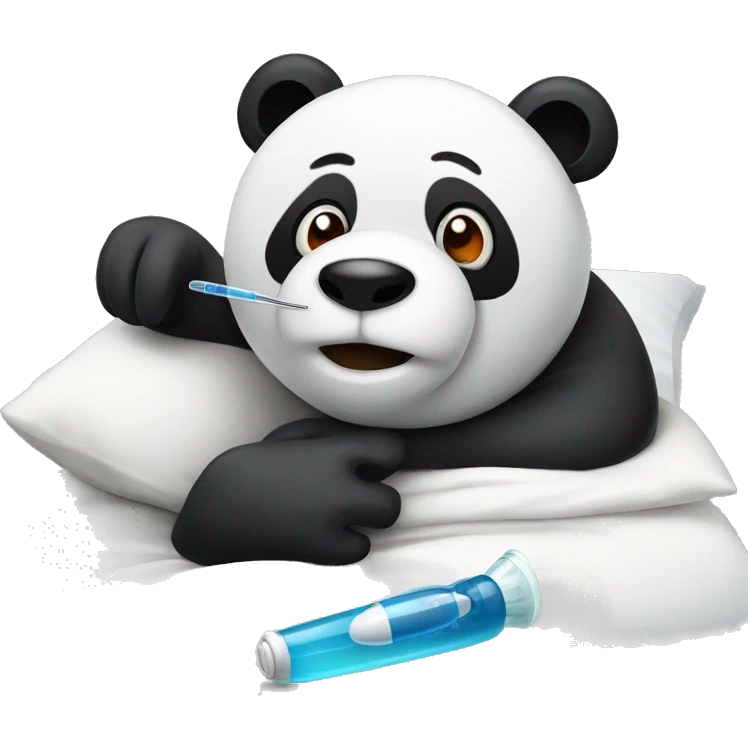 Ill Panda with fever Thermometer in mouth laying in bed emoji