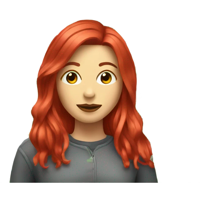 Woman with straight ruby red hair, beside marijuana plant  emoji