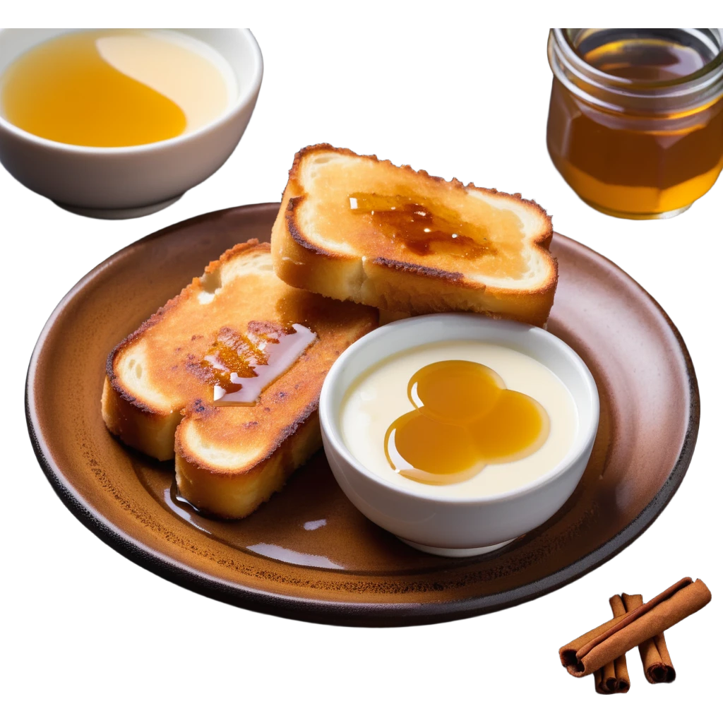 torrijas, Spanish sweet dish, fried bread slices soaked in milk and honey with cinnamon emoji