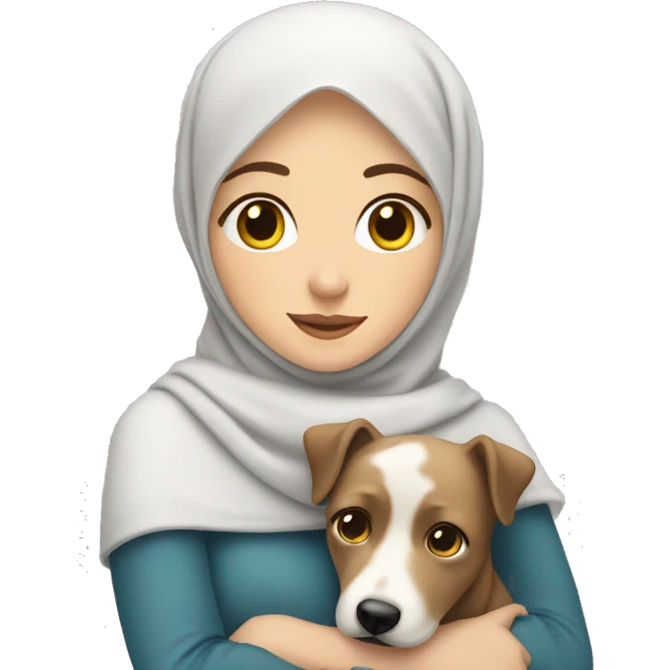 pretty white skin woman with hijab hugging a dog emoji
