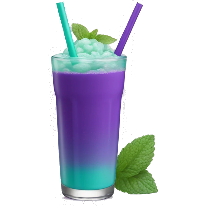 teal and mint color drink, purple straw emoji