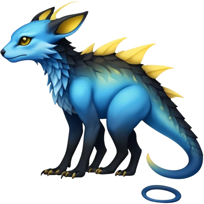  Cool Edgy blue-yellow-black-gradient ethereal badass Fionbri-Vernid-Trico-animal-creature full body  emoji