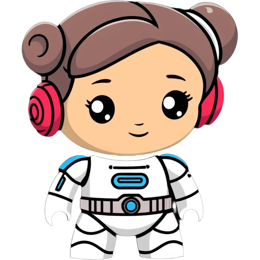 charming and fun cartoon toy robot with Princess Leia's signature hair buns emoji