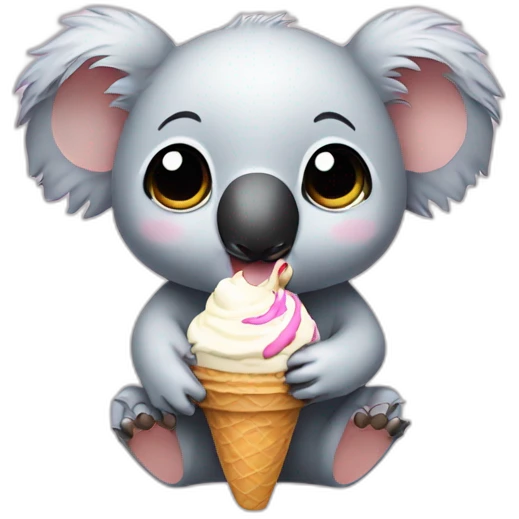 A baby koala eating an ice cream emoji