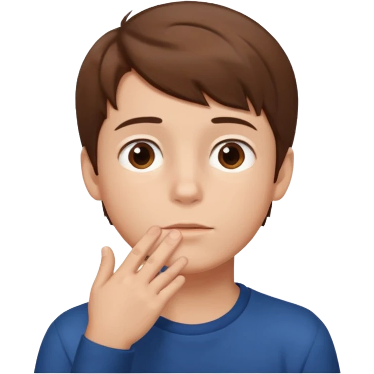 boy thinking, looking up with one hand on his chin emoji