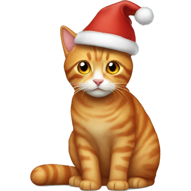 Ginger cat with amber eyes wearing Christmas hat emoji