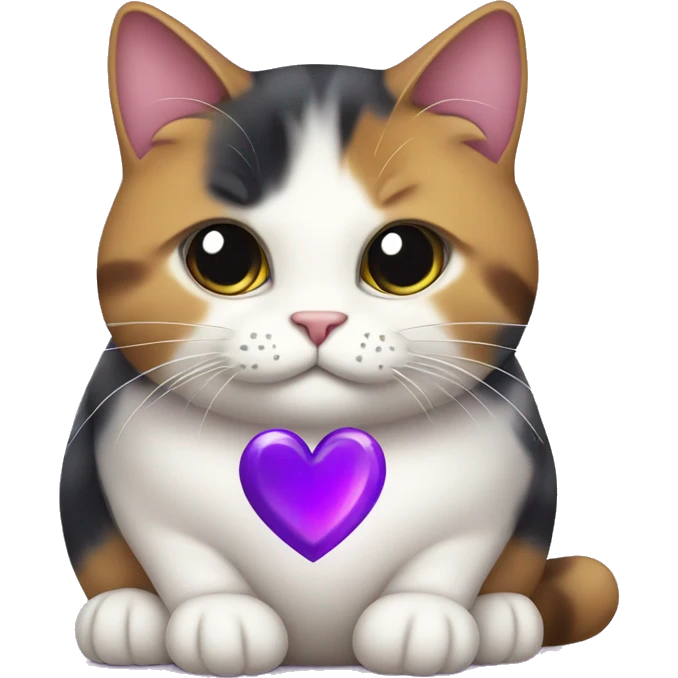 fat calico cat holding a purple heart  emoji