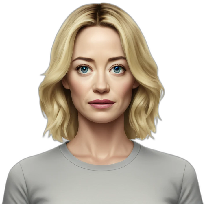 blonde Emily blunt serious wearing tee emoji