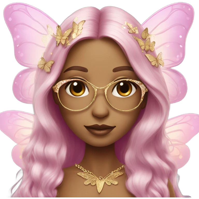 Beautiful, flower, fairy, pink, gold, silver, long hair, butterfly wings emoji