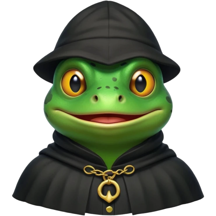 thief frog portrait, head and shoulders only, sly grin, dark cloak collar, mischievous burglar vibe, 3D cartoon, mobile game icon style, clean background, no text, no watermark
 emoji
