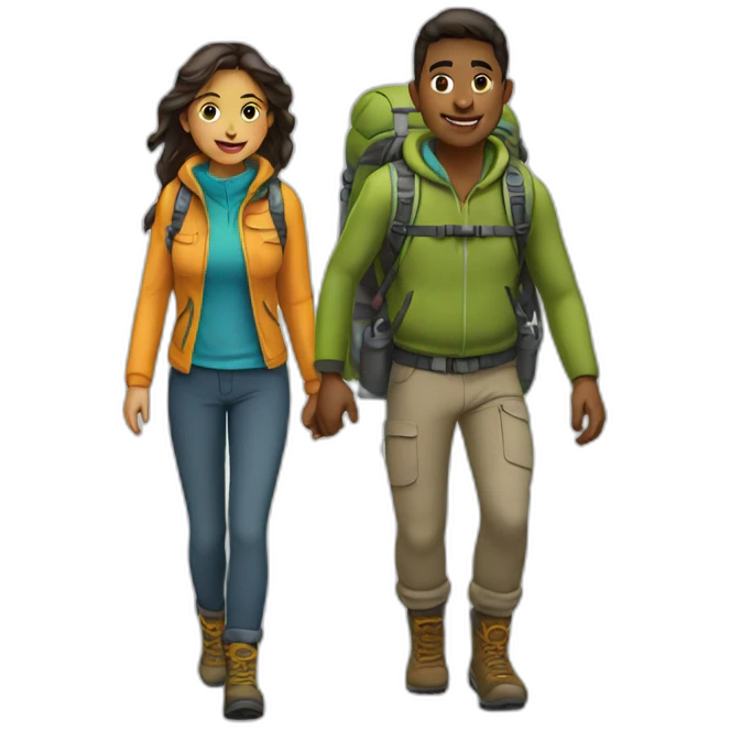 young couple trekking emoji