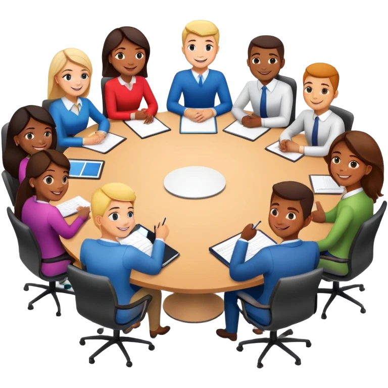 coworkers brainstorming ideas at a round conference table emoji