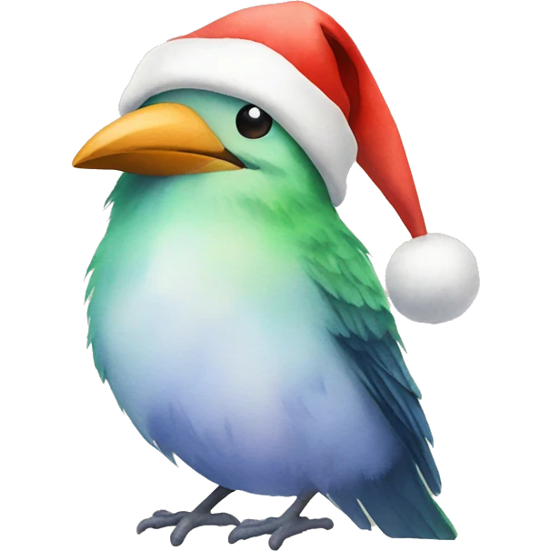 Watercolor Bird with Santa hat emoji