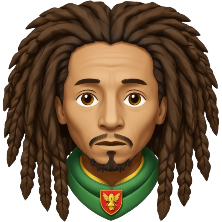 old melancholic  Bob Marley with gigantic dread locks in form heraldic crest   emoji
