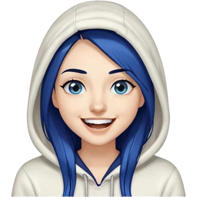 Laughing-long-straight-dark-blue-hair-blue-eyes-thick-black-eyeliner-really-think-long-eye-lashes-white-hooded-sweatshirt emoji