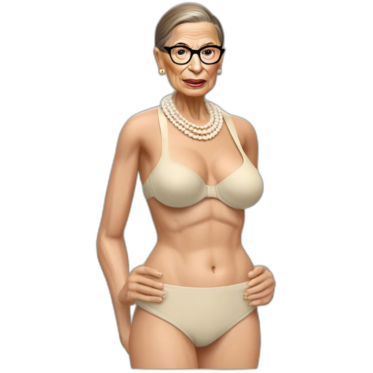 sexy ruth bader ginsburg wearing a string bikini bottoms bare chest (full body, ios17, top less, cream colored bikini) emoji