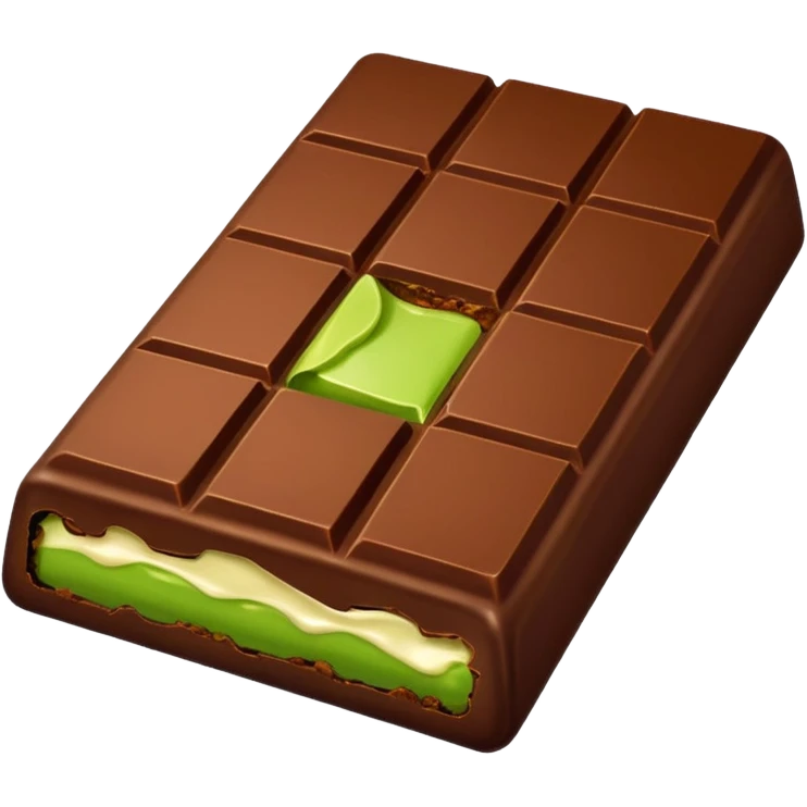 a half-eaten chocolate bar. chocolate filling - pistachio paste green emoji
