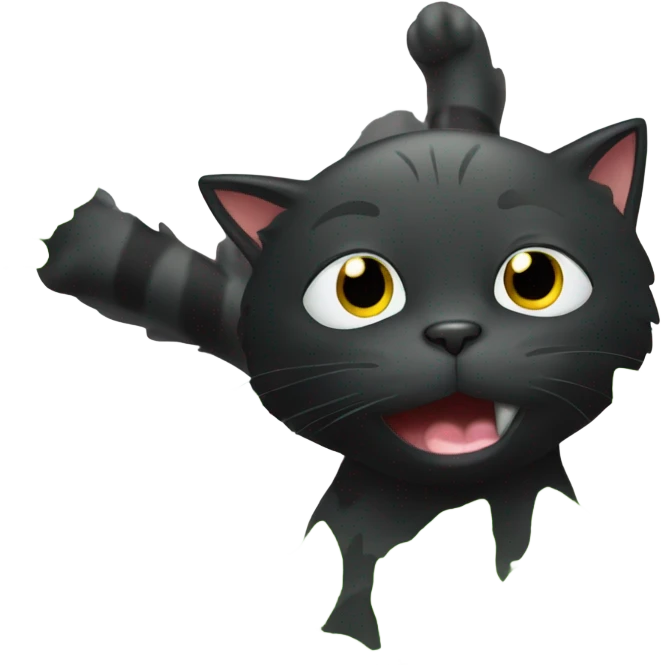 Black cat sucking leaves into its mouth emoji