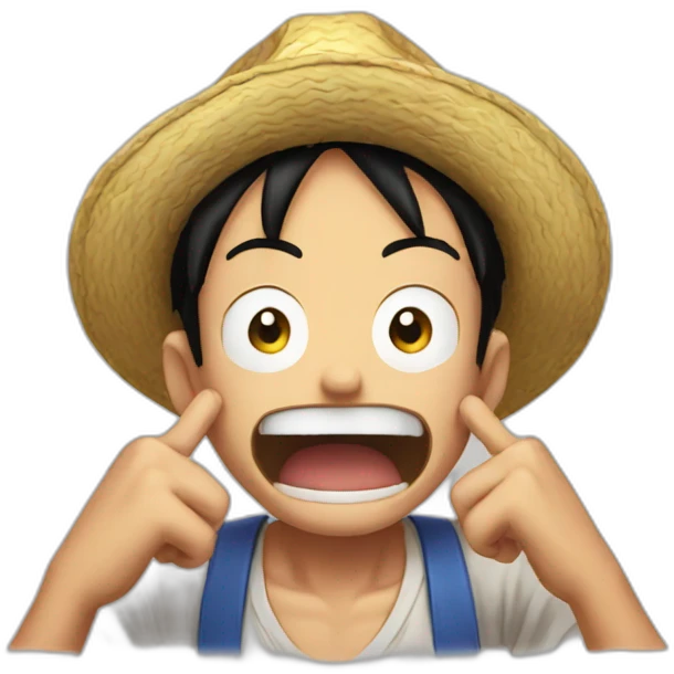Shocked Luffy with his hands behind his head and his eyes and mouth wide open emoji